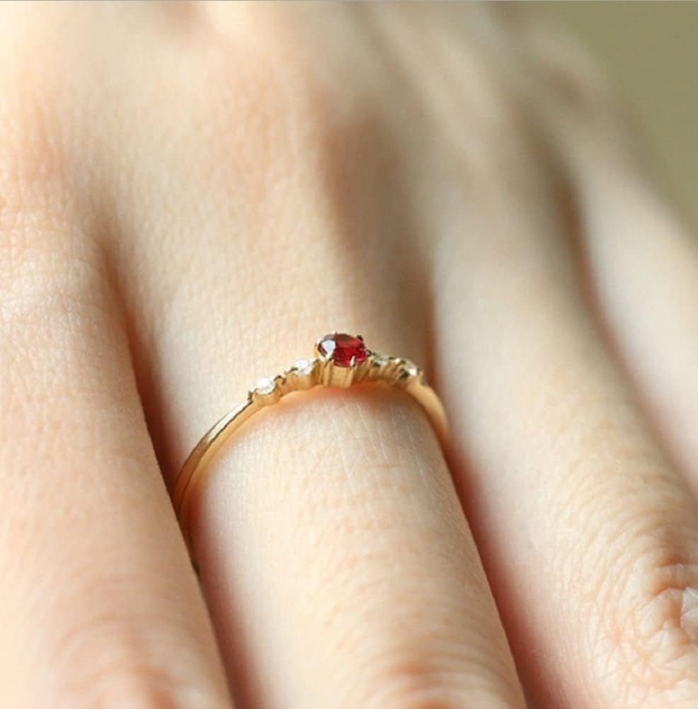 Cute Dainty Women'S 14K Gold Ruby Drill Rings Delicate Rings Gemstone Rings Wedding Jewelry Heart Gemstone Promise Engagement Love Ring Size 5-10 (US 7)