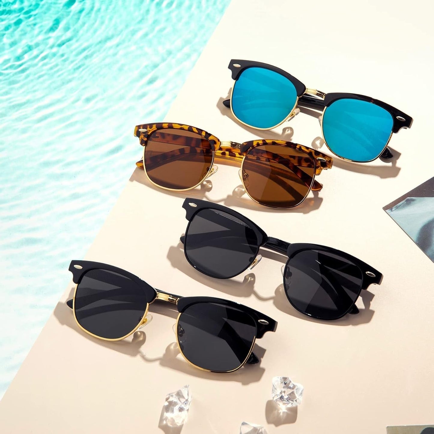 Semi-Rimless Polarized Sunglasses UV 400 Protection for Women Men