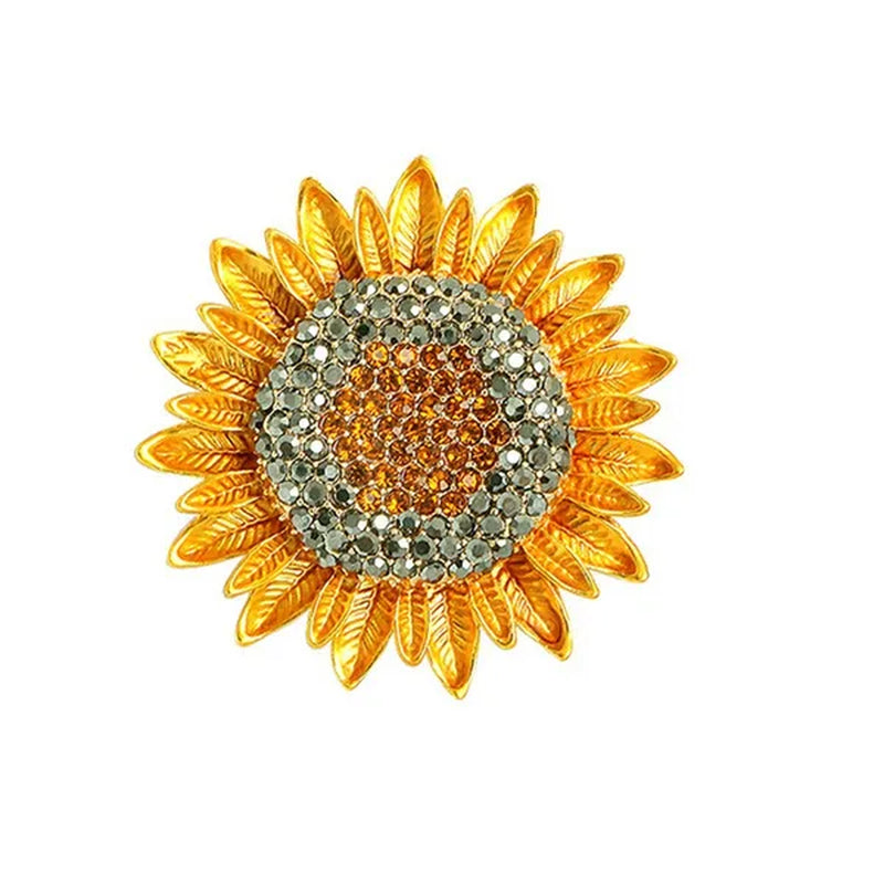 1PC Exquisite Sunflower Brooch Woman Party Wedding Metal Diamond Flower Brooches Gift