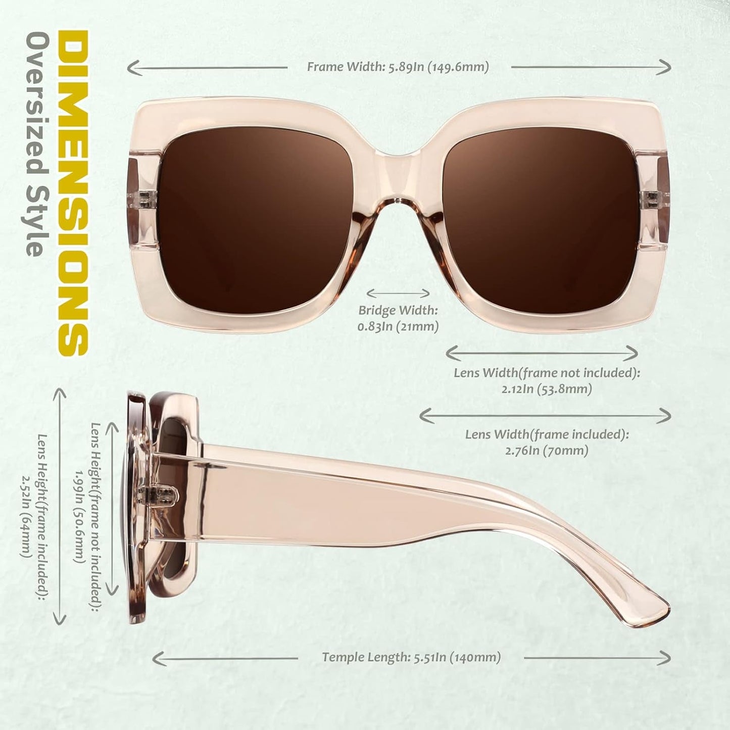 GQUEEN Oversized Square Frame Sunglasses Womens Retro Vintage Trendy Shades,S904