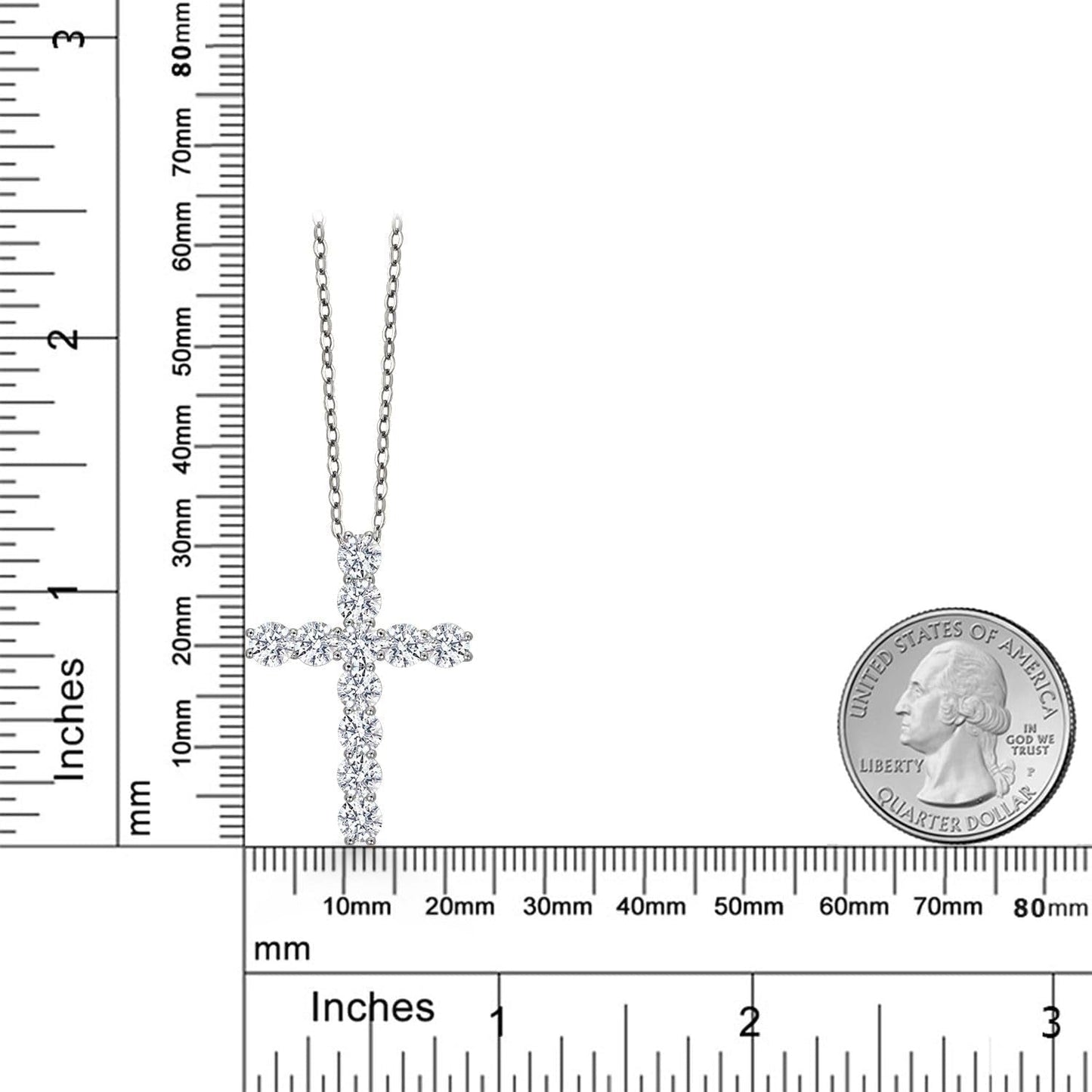 Moissanite Cross Necklace | 925 Sterling Silver | 2.53 Cttw | 1.20 Inch | Jesus Christian Religious Crucifix Jewelry Pendant Necklace for Women | with 18 Inch Silver Chain