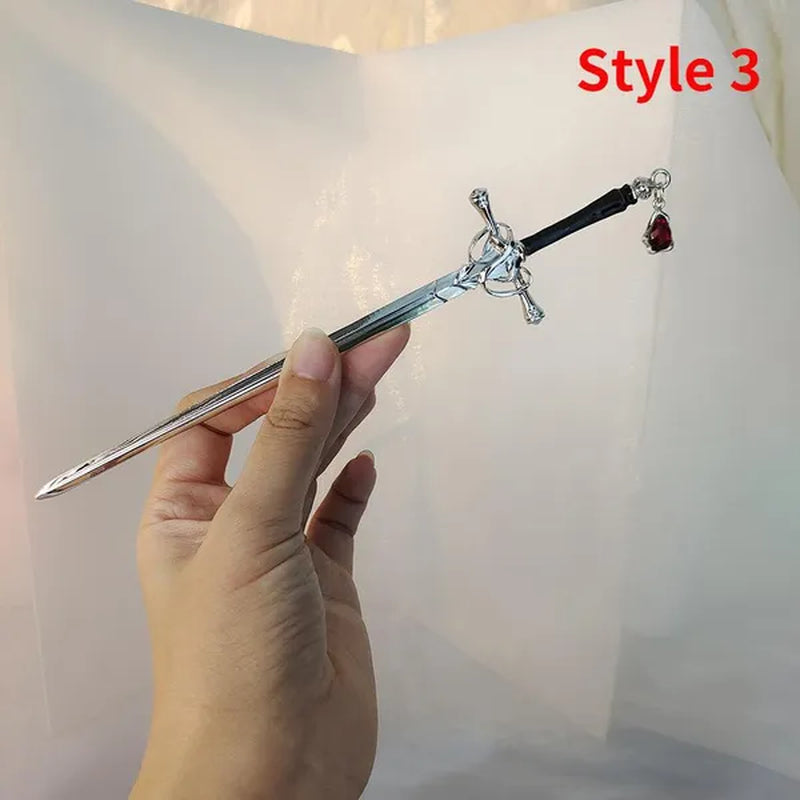 Hair Chopsticks,Comics Chinese Style Hair Pin Sword Hair Sticks for Bun with Tassel Red Gem Hair Accessories for Women Girls Long Hair
