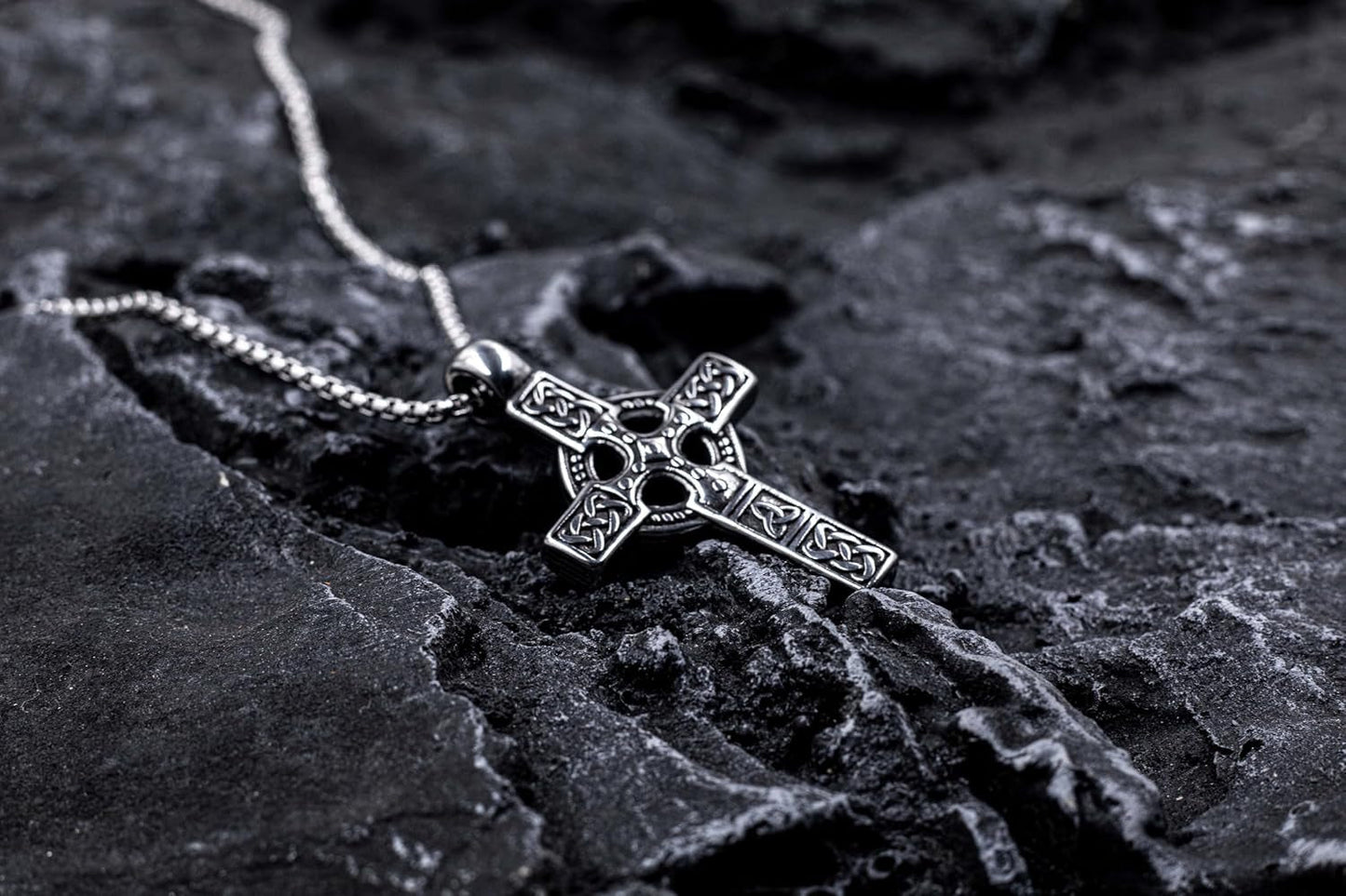 Trinity Celtic Cross Necklace - Stainless Steel Triquetra Knot Irish Pendant - Jesus Crucifix Cross