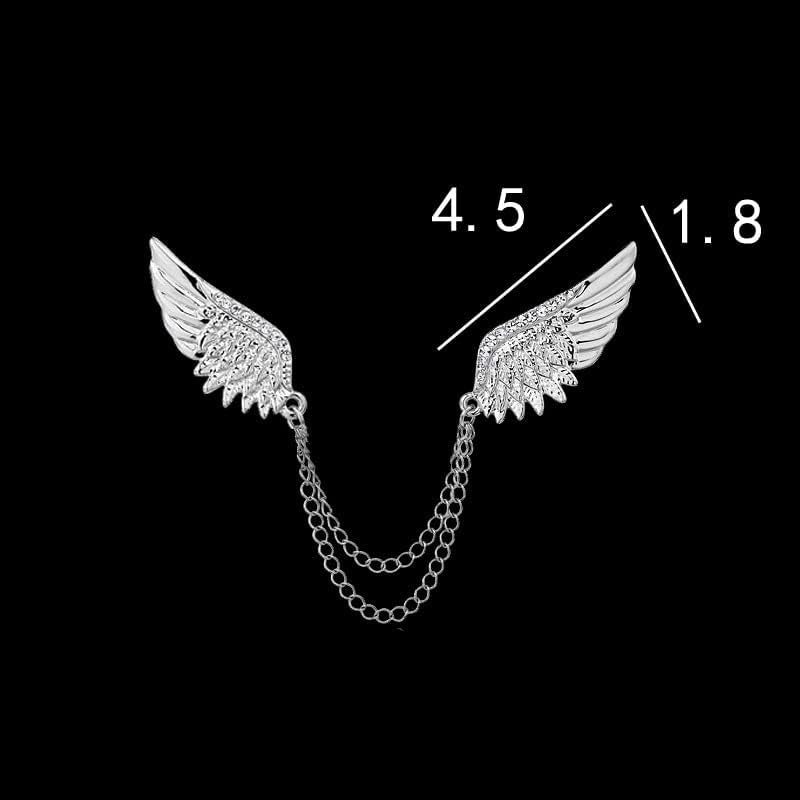2PCS Angel Wings Tassel Chain Brooch Collar Pins,Rhinestone Metal Feather Lapel Pin, Suit Coat Breastpin for Women Men'S Accessories