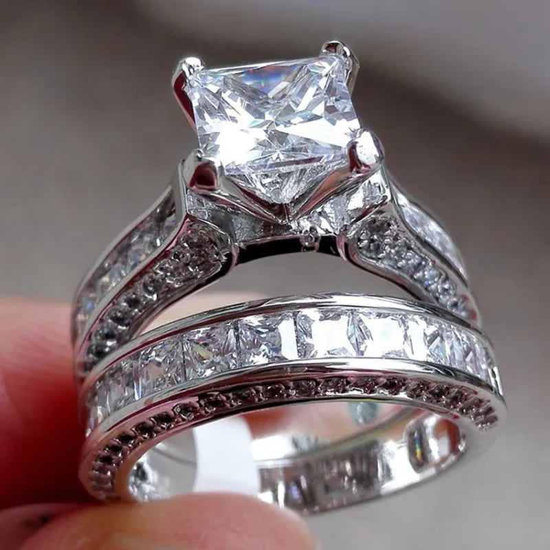 Fashion Jewelry White Sapphire Wedding Ring Set 2pcs