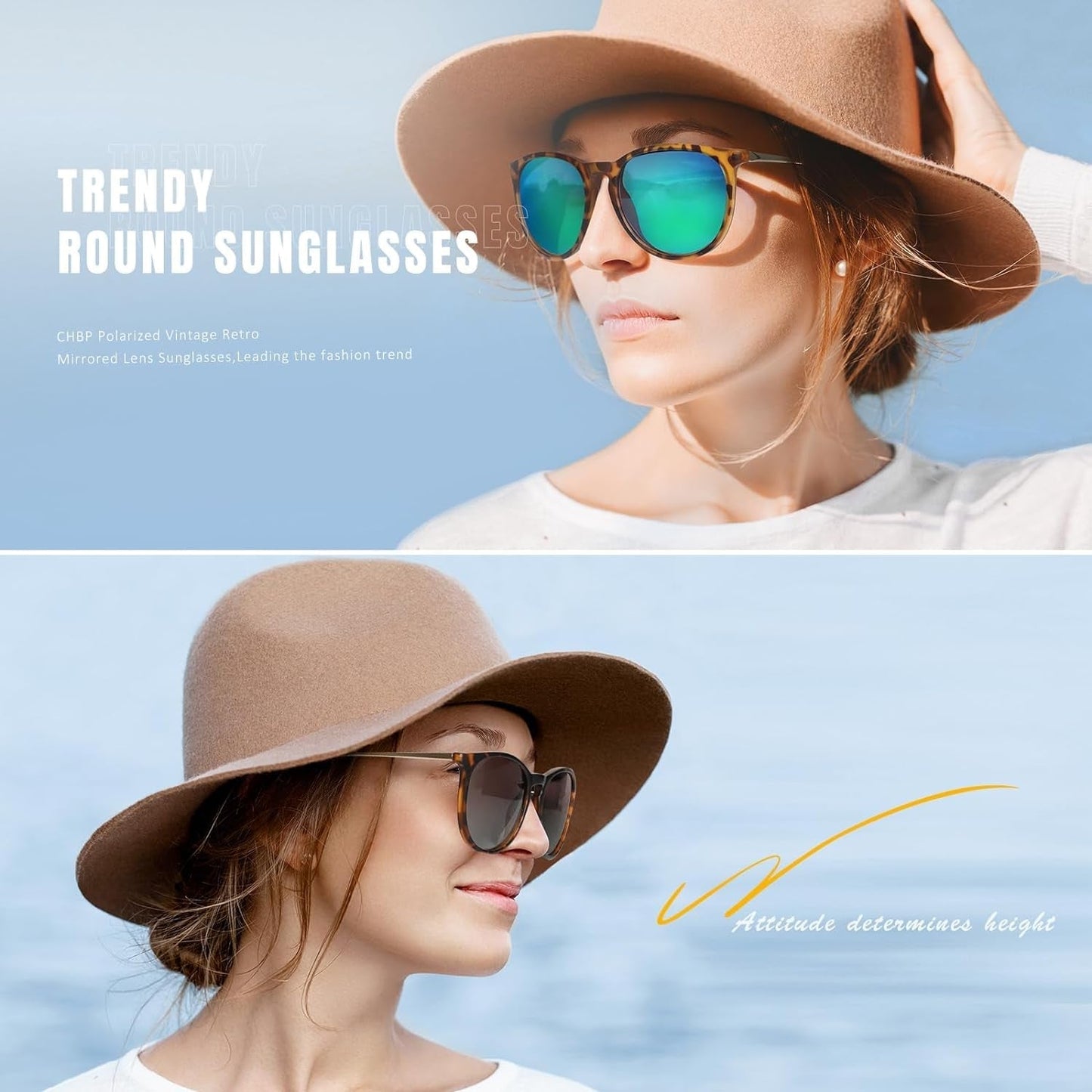 Sunglasses Womens Men Polarized UV Protection Trendy Vintage Retro round Mirrored Lens Sunglasses for Women