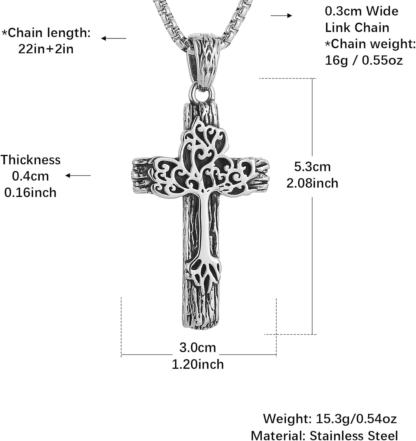 Retro Cross Necklace for Men Stainless Steel Tree of Life Cross Pendant Necklace Spiritual Belief Amulet Jewelry Gift