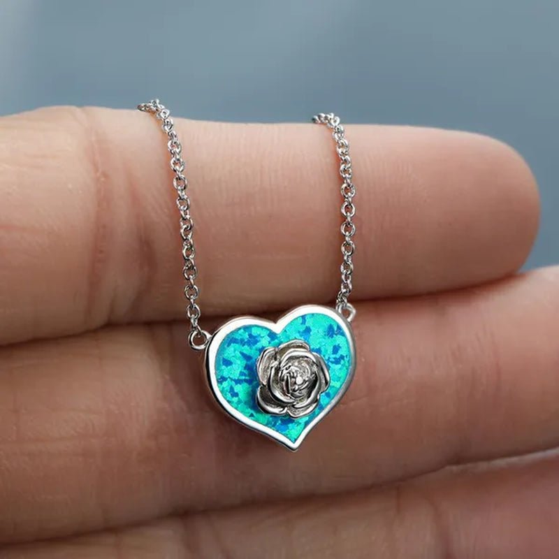 Dainty Female White Opal Pendant Necklace Charm rose gold color Chain Necklaces For Women Cute Flower Heart Wedding Necklace