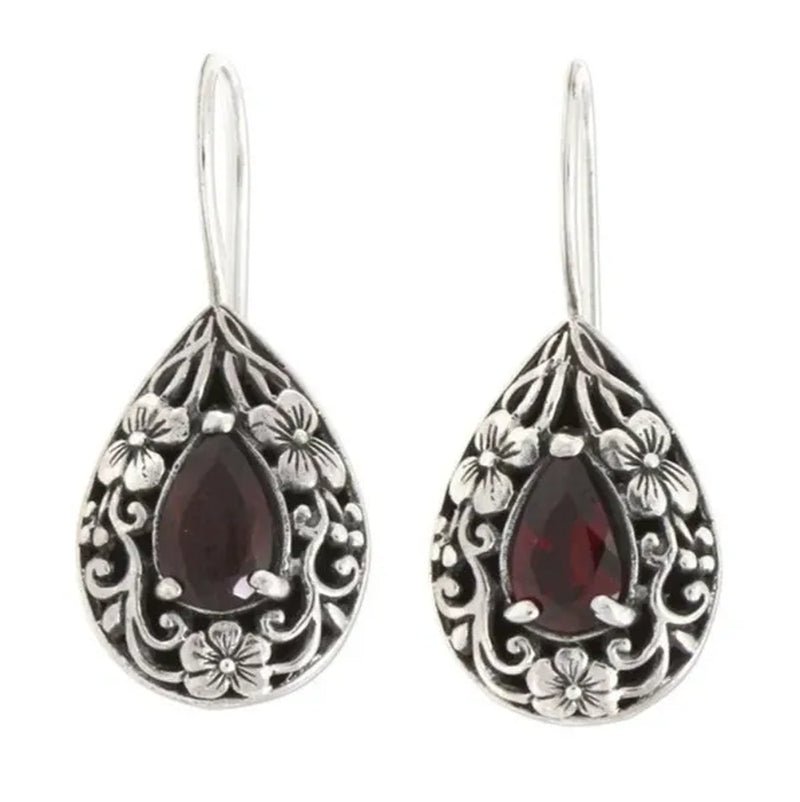 Diamond for Women Waterdrop Pear Carved Red Topaz Gemstone Garnet Earrings Jewelry