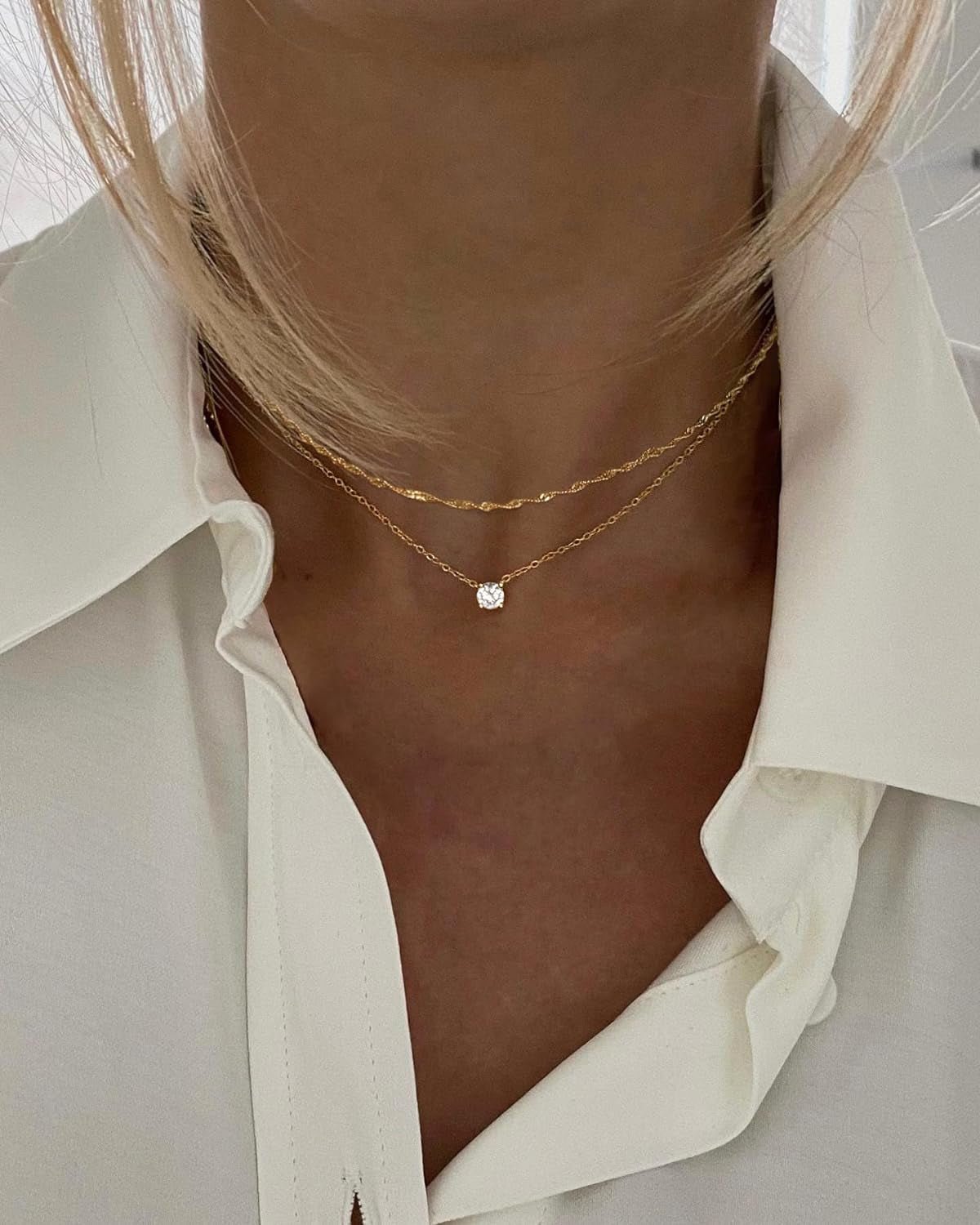Diamond Necklaces for Women, Dainty Gold Necklace 14K Gold Plated Long Lariat Necklace Simple Gold CZ Diamond Choker Necklaces for Women Trendy Gold Necklace Jewelry Gifts for Girls