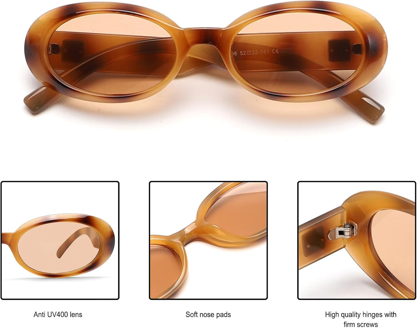 Trendy Oval Sunglasses for Women Retro Vintage 90S Sunnies for Small Face Narrow round Shades Cat Eye