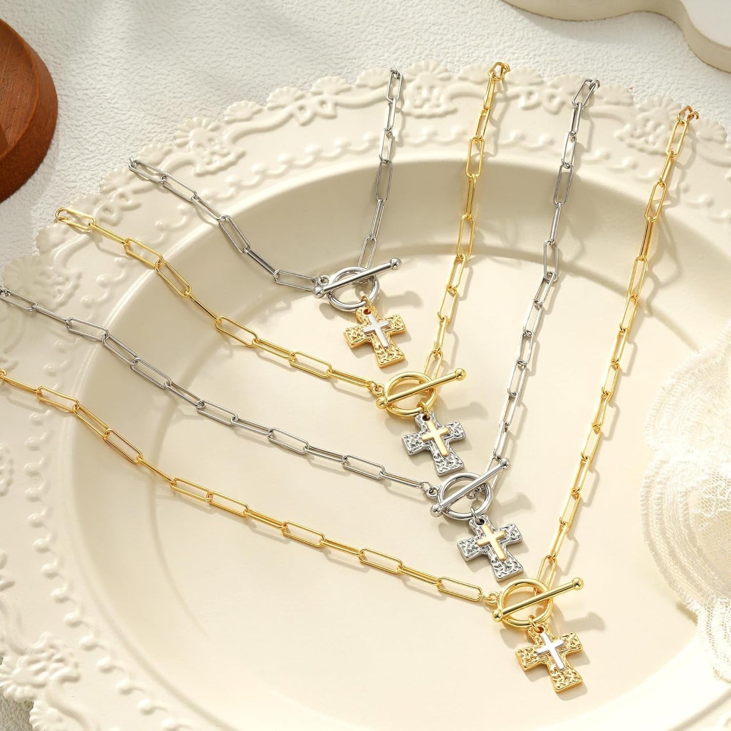 Cross Necklace for Women Trendy -14K Gold Plated Chunky Gold Silver Cross Pendant Necklace Waterproof Non Tarnish Jewelry Christian Gift for Women