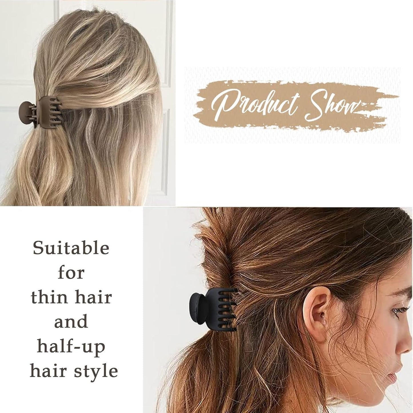 Double Row Teeth Hair Clips Small Claw Clips for Thin Hair 4 Pack 1.6" Medium Matte Non-Slip Short Hair Accessories for Women and Girls