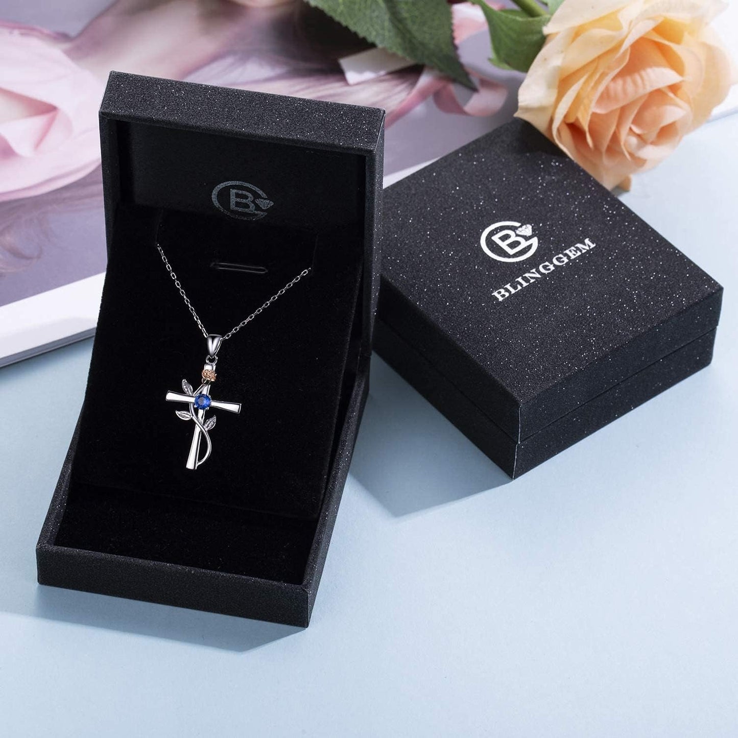 Cross Necklace for Women 925 Sterling Silver Birthstone Necklace for Womens Cross Pendant 5A Cubic Zirconia 12 Birth Months Birthday Gifts for Women Wife Her