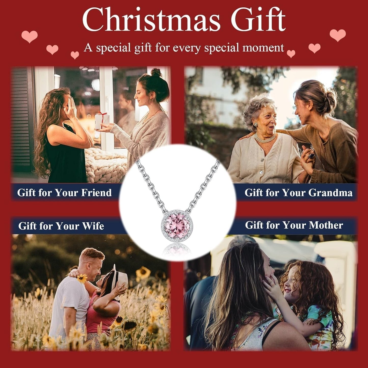 Sterling Silver Dainty Birthstone Pendant Necklace S925 White Gold Tiny Solitaire CZ Pendant Birthday Gift for Women