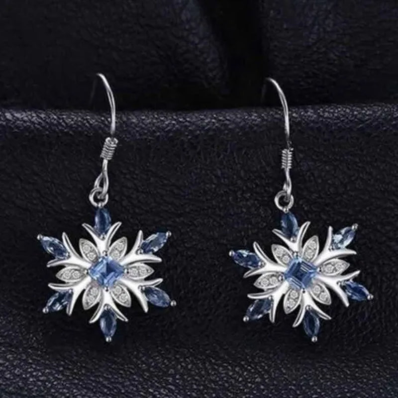 Natural Blue Topaz Dangle Earrings 925 Sterling Silver Snowflake Christmas Earrings Fashion Jewelry for Women
