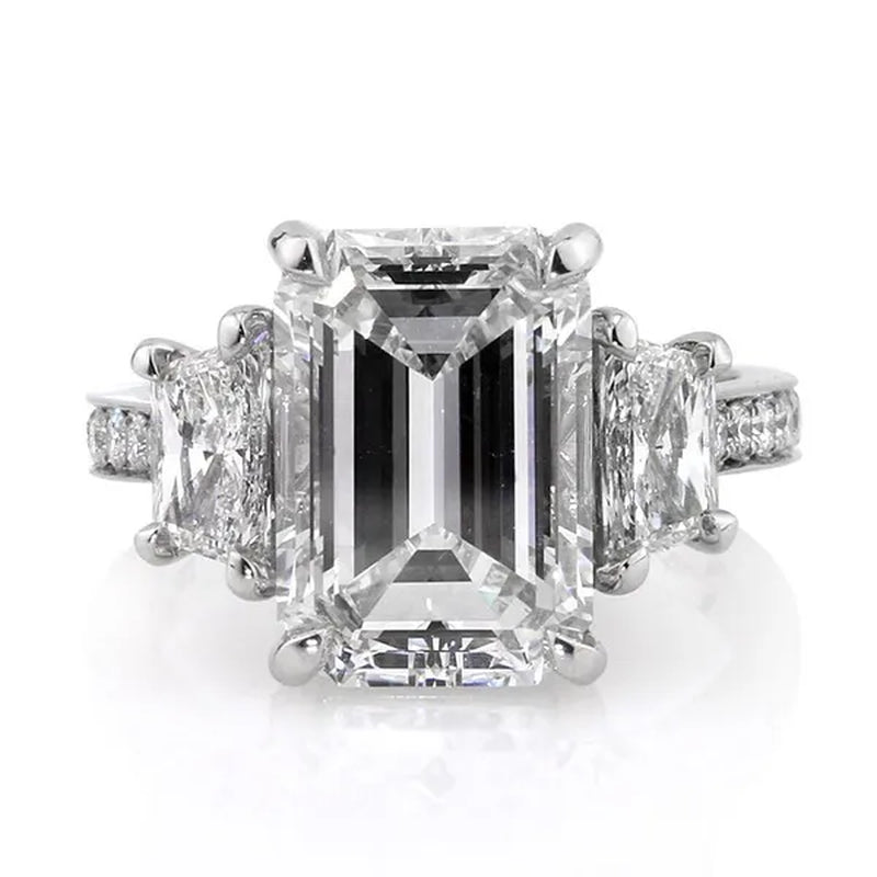 Gorgeous Square Cut White Sapphire Rings for Women Party 925 Sterling Silver 2 Stone Crystal Side Stone Rings Proposal Fine Jewelry