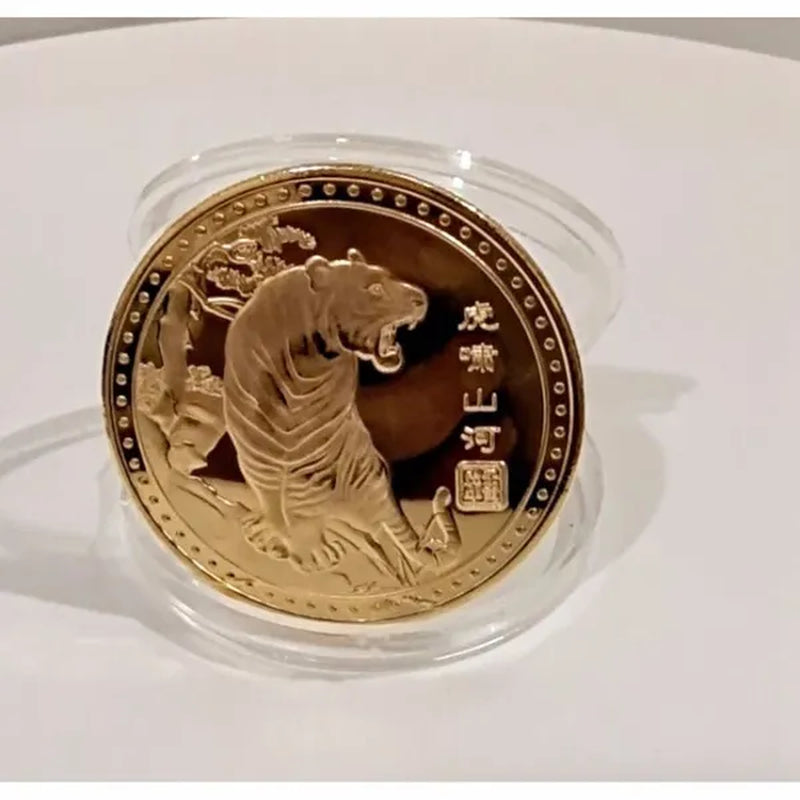 3Styel Gold / Silver Tiger Commemorative Coin Year of the Tiger Metal Replica Badge
