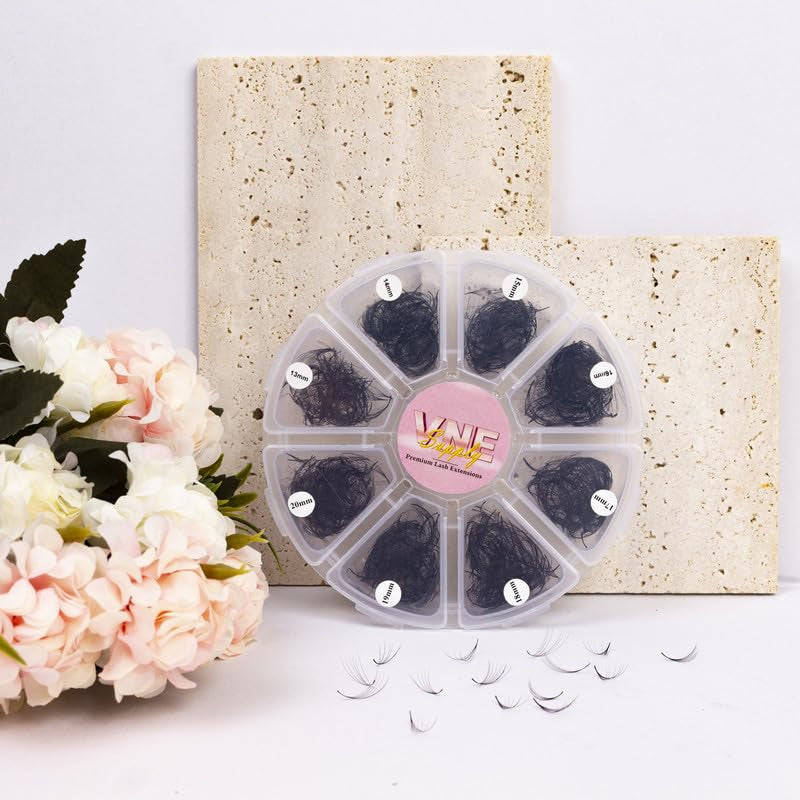 VNE Eyelashes 1000 Fans Tray Volume Lash Extensions Mixed Length | Premade Fans Eyelash Extensions | Mega Lash Extension | Promades Eyelash Fans | 10D, D Curl, 9-16Mm