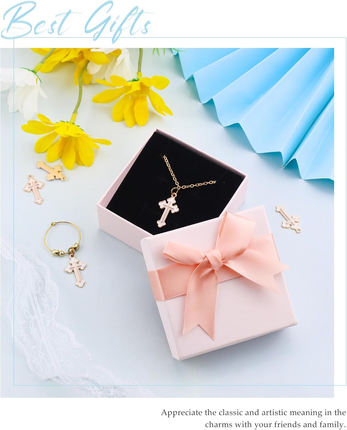 100 Pcs Alloy Enamel White Cross Pendants Gold Plate Cross Dangle Charms for Necklace Bracelet Jewelry Making DIY Crafting