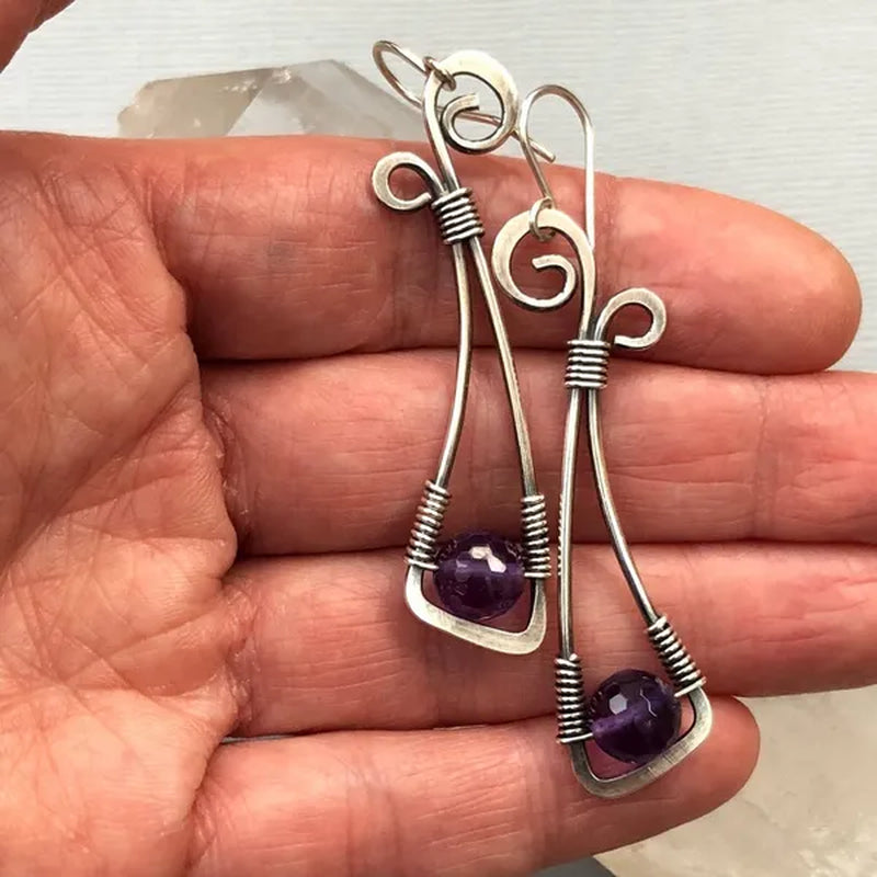 925 Sterling Silver Bullet Pendant Amethyst Earrings Women'S Classic Long Tassel Earrings Romantic Rhinestone Wedding Jewelry