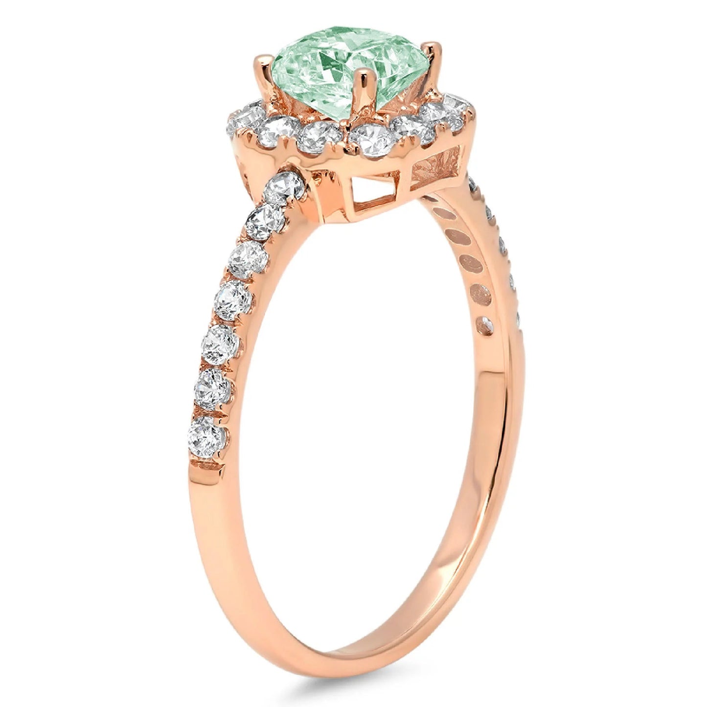 1.23Ct Princess Cut VVS1 Genuine Conflict Free Green Simulated Diamond Stamped Solid 14K Pink Rose Gold Designer Bridal Anniversary Engagement Wedding Halo Solitaire with Accents Ring Size 6