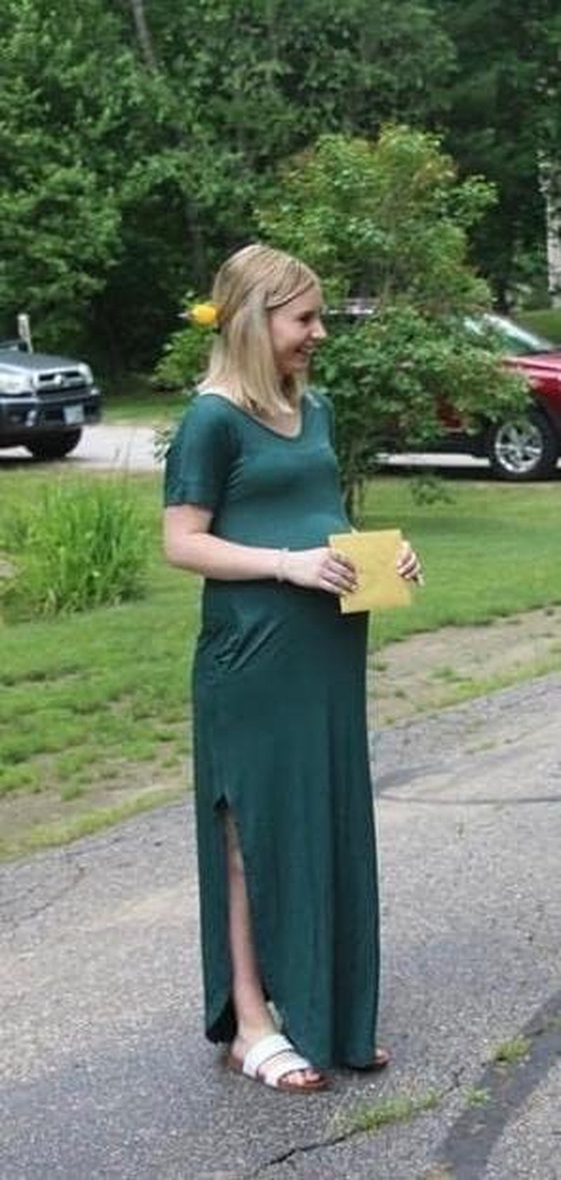 Women'S Casual Loose Pocket Long Dress Short Sleeve Split Maxi Dresses