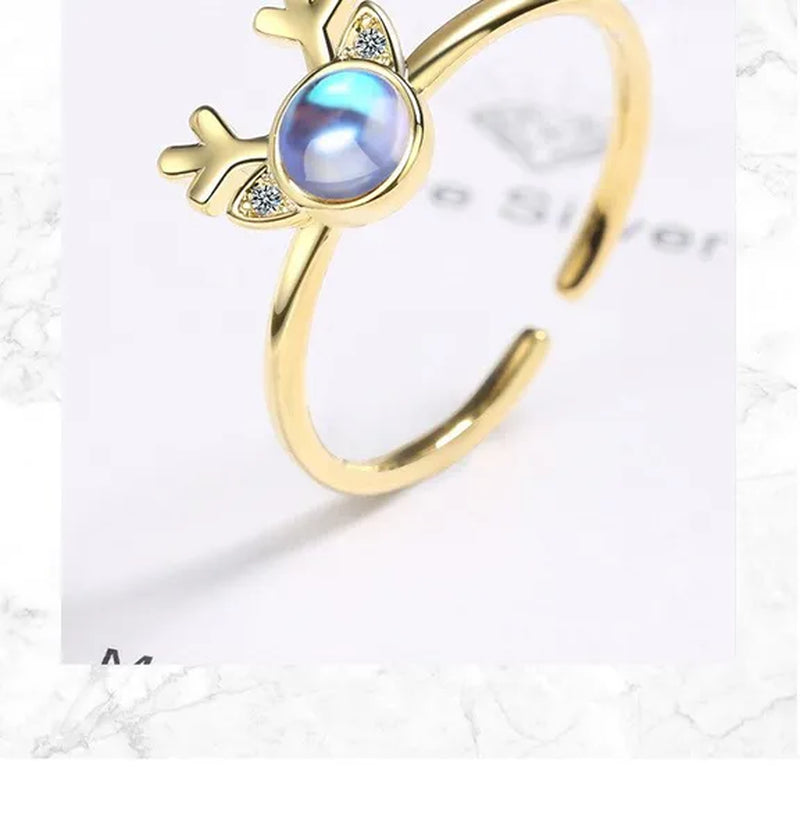 Korean Antler Ring 925 Sterling Silver Artificial Moonstone Rings for Women All with You Ring Adjustable Size
