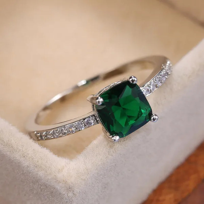 1Pcs Simple Style Micro-inlaid Zircon Sapphire Color Treasure Square Diamond Ring For Women Jewelry Gift