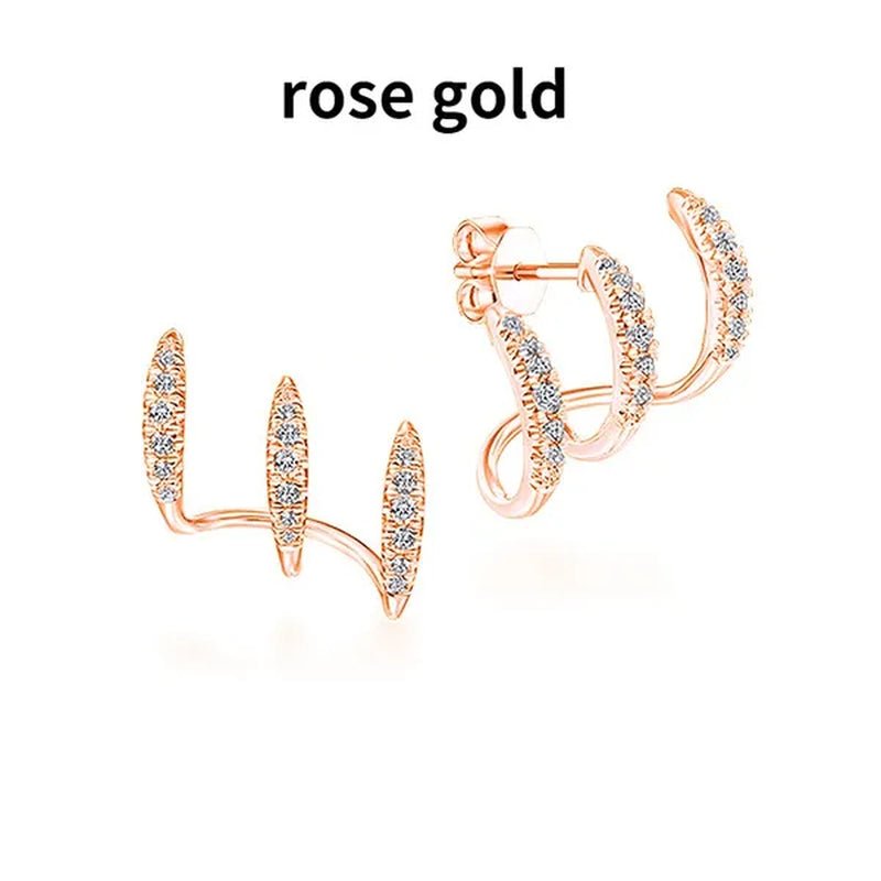 Exquisite and fashionable new Earrings 925 sterling silver diamond inlaid Advanced Design Earrings 18 K gold three-layer arc Earrings