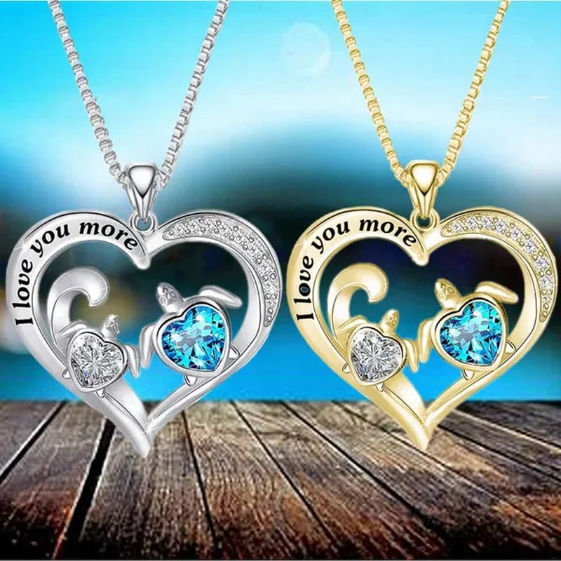 Exquisite Fashion Women Creative Heart Shaped Turtle Necklace Mother Child Turtle Sapphire Pendant Engagement Necklace Women Animal Jewelry Party Anniversary Gift