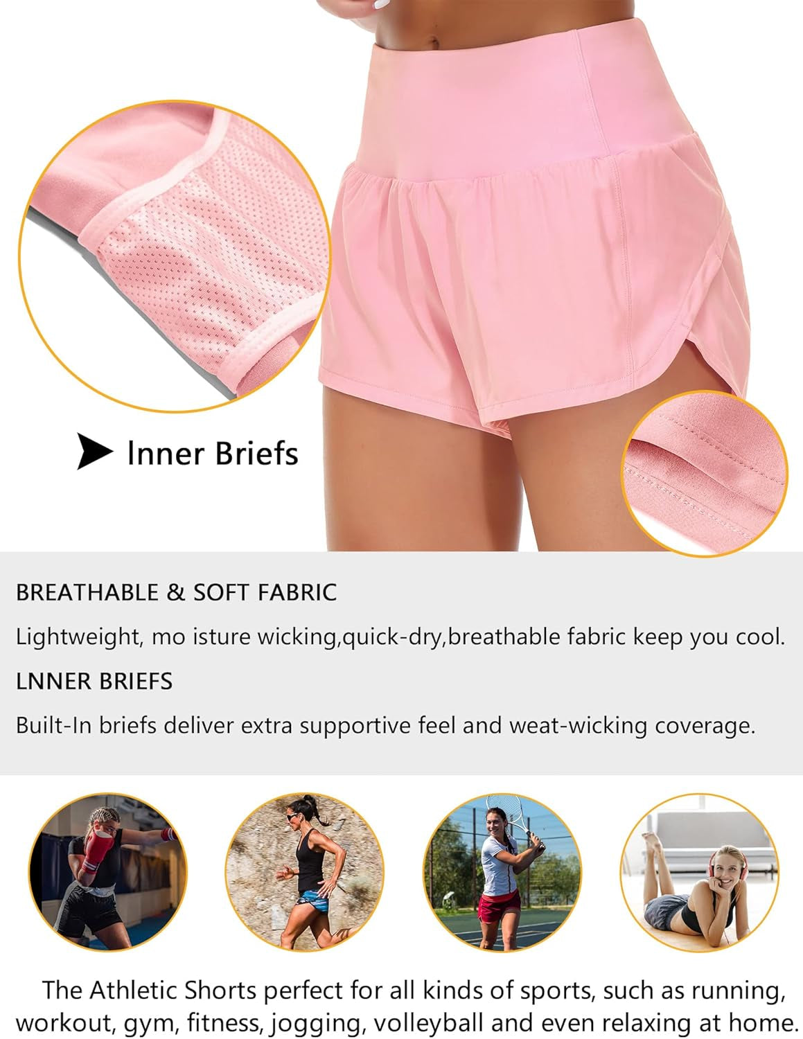 Women'S High Waisted Running Shorts with Liner Quick Dry Athletic Workout Shorts Zipper Pockets