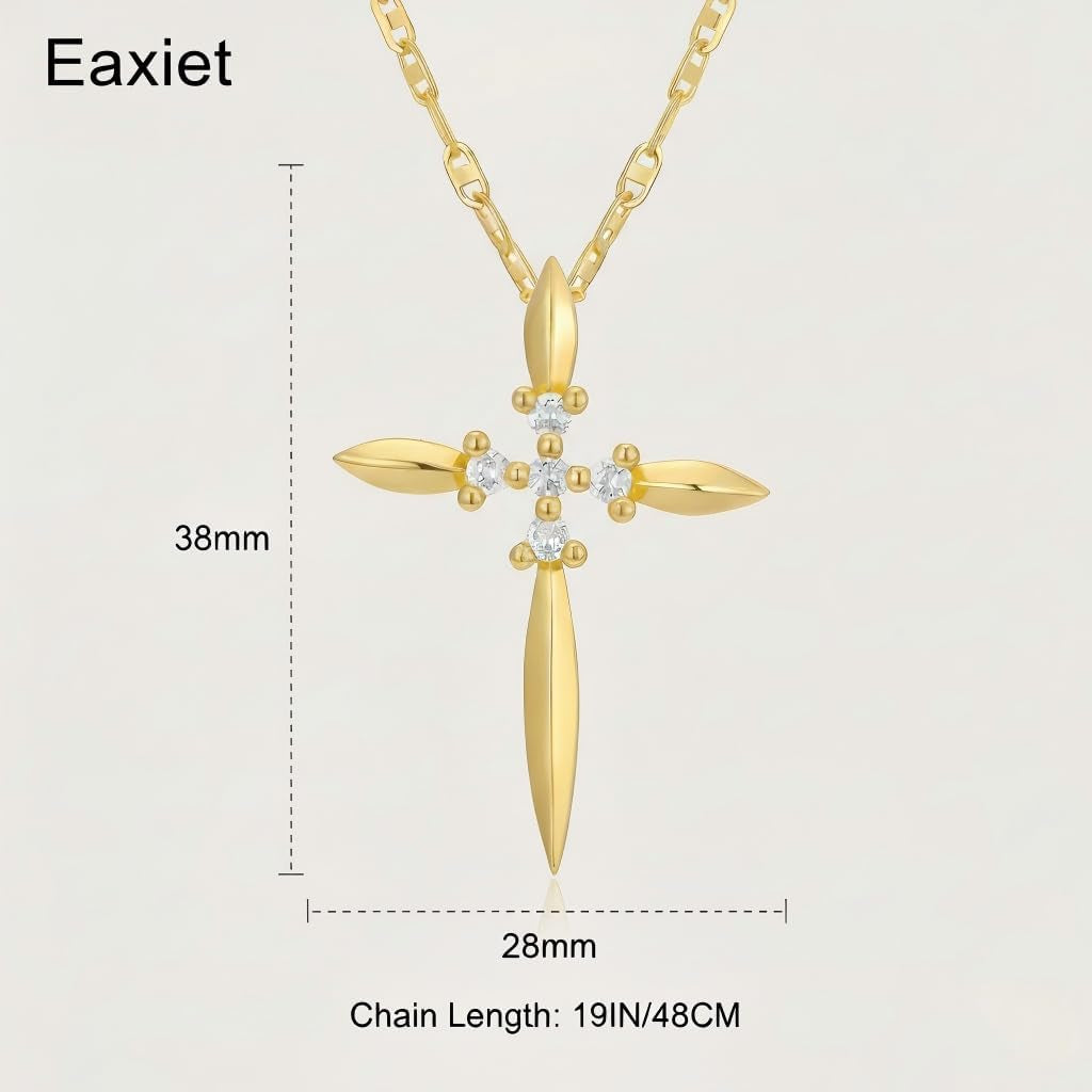 Gold Cross Necklace for Women Dainty 14K Gold Cross Floral Pendant Elegant Christian Religious Jewelry Gift for Mom Wife Daughter