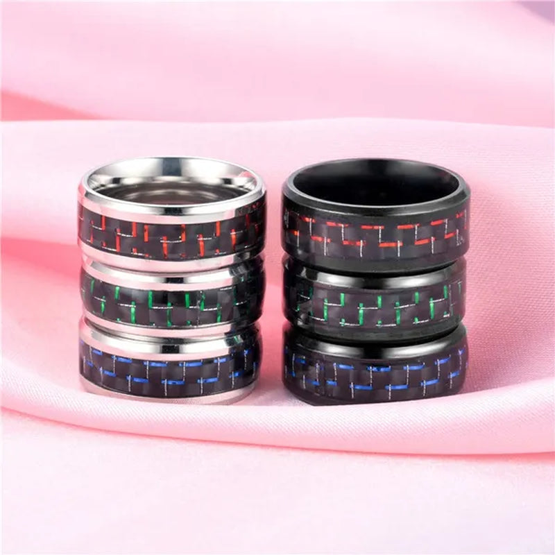 8MM Mens 6 Colors Ceramic Ring Wedding Band with Red Carbon Fiber Inlay Sizes 6 to 13