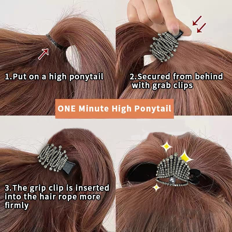 1.77Inch Small Hair Claw Clips for High Ponytail, Rhinestone Shark Hair Clips for Women Thick Long Hair (Black,Pack of 3)