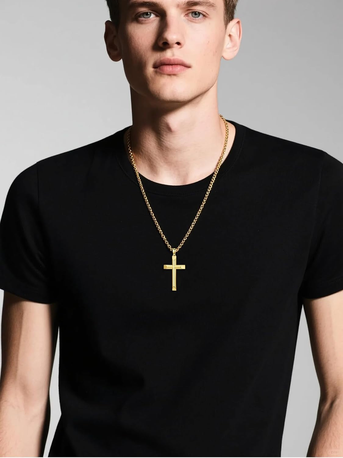 18K Gold Cross Necklace for Men Gold Cross Pendant Minimalist Cross Christian Jewelry Religious Gift