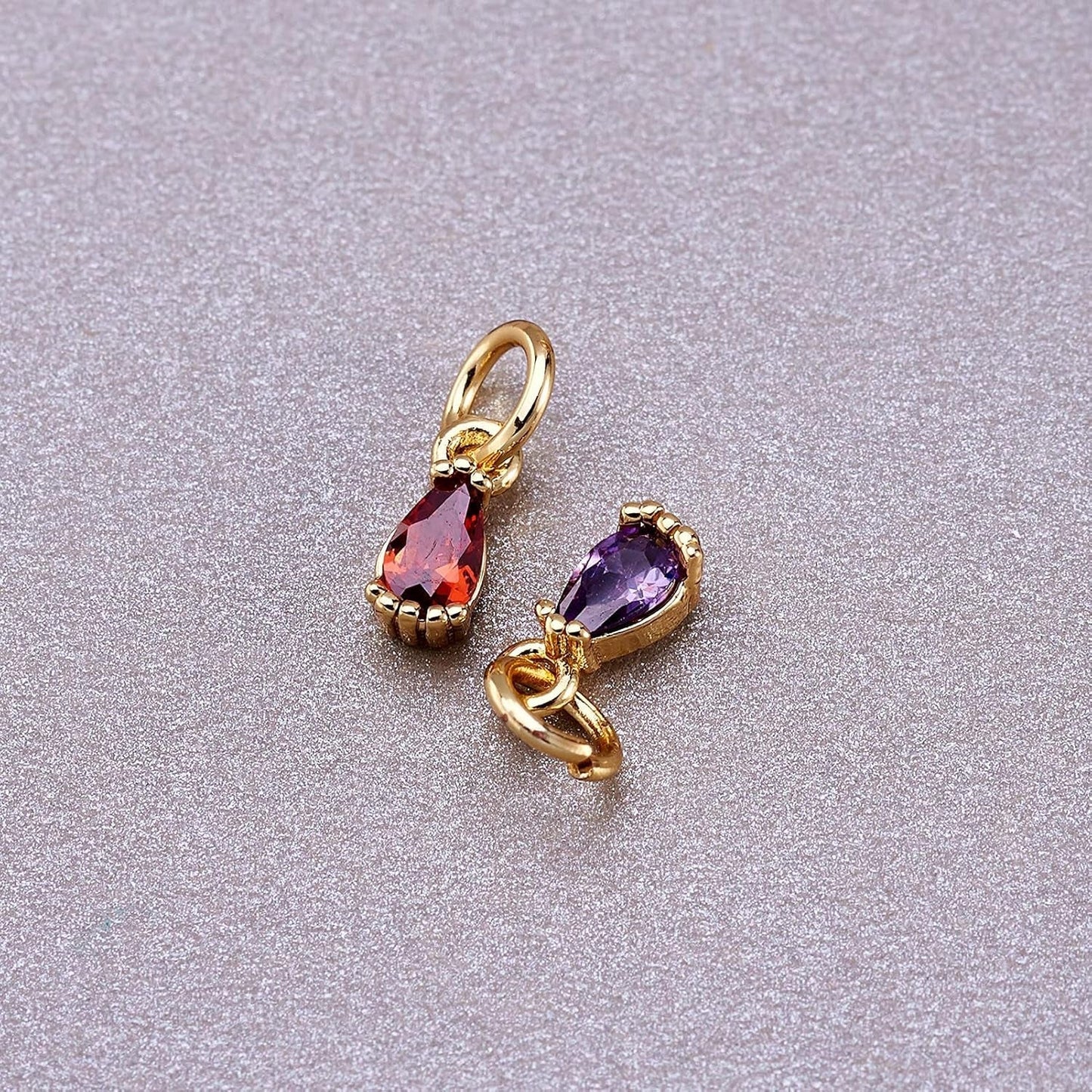 20Pcs Cubic Zirconia Mini Rhinestone Charms Brass Pave CZ Water Drop Extender End Charms Colorful 18K Gold Faceted Dangle Teardrop Birthstone Pendant Bulk with Loop for Jewelry Making 8X3Mm