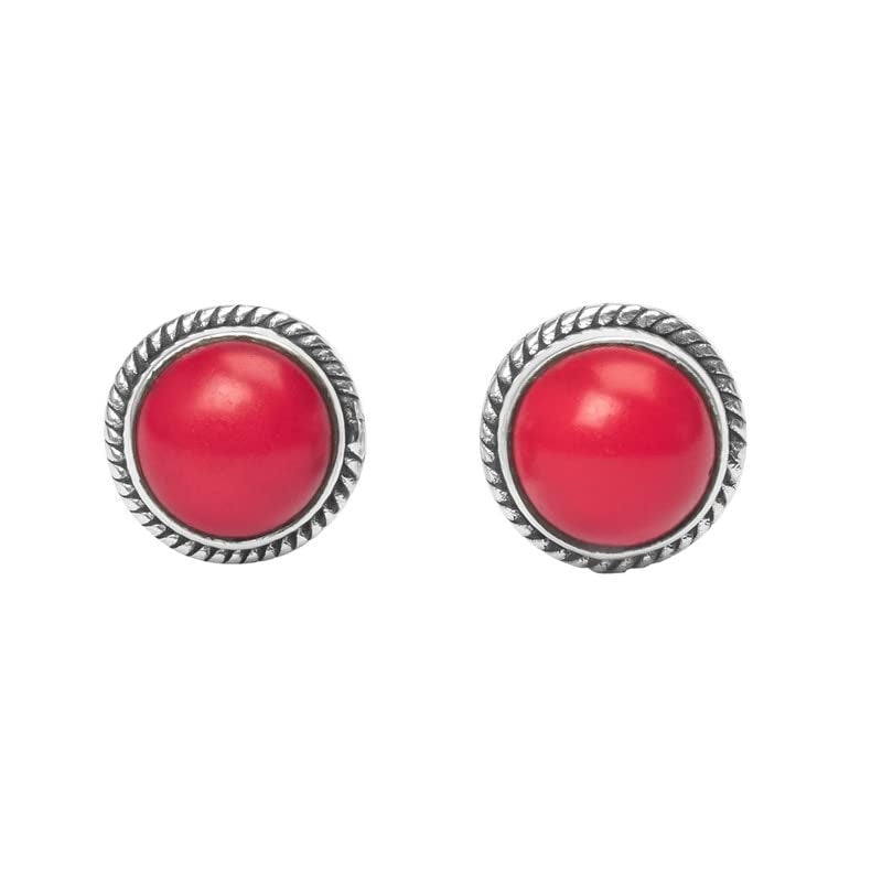 Coral Stone Stud Post Earrings, 925 Sterling Silver Gemstone Earring 6 MM round Girls Women Gift