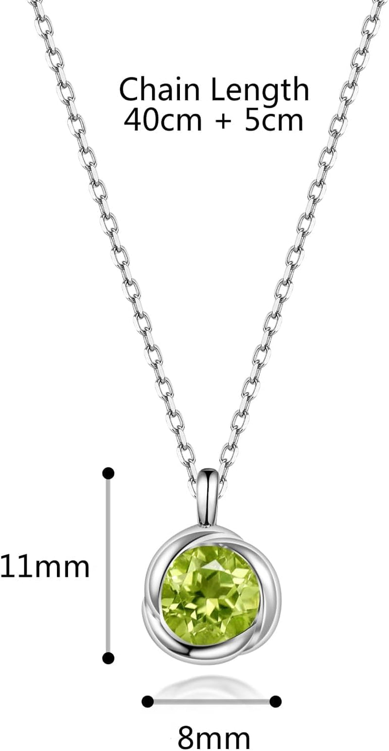 925 Sterling Silver Rose Necklace for Women with Natural Birthstone Solitaire Necklace for Daily Dainty round Silver Necklace for Gift