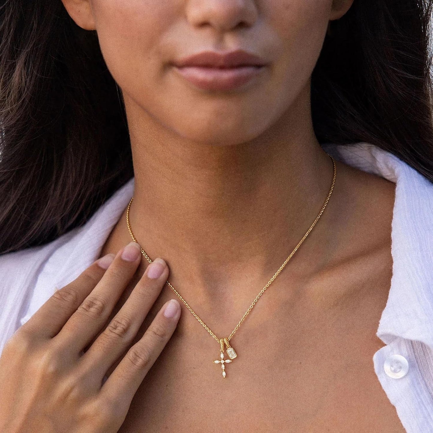 Gold Cross Necklace for Women: 14K Gold Plated Dainty Cross Pendant Non-Tarnish Necklace, Faith Crucifix Chain Jewelry, Elegant Religious Gifts
