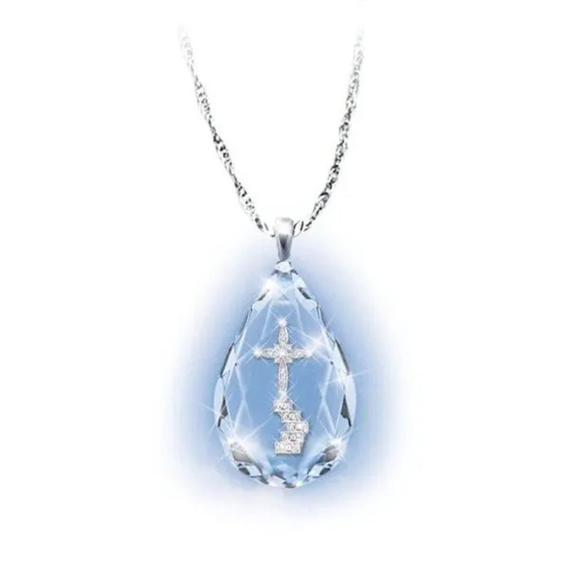 Fashion 925 Sterling Silver Teardrop Crystal Diamond Cross Necklace Engagement Wedding Jewelry Pendant Lover Necklace Gift Jewelry