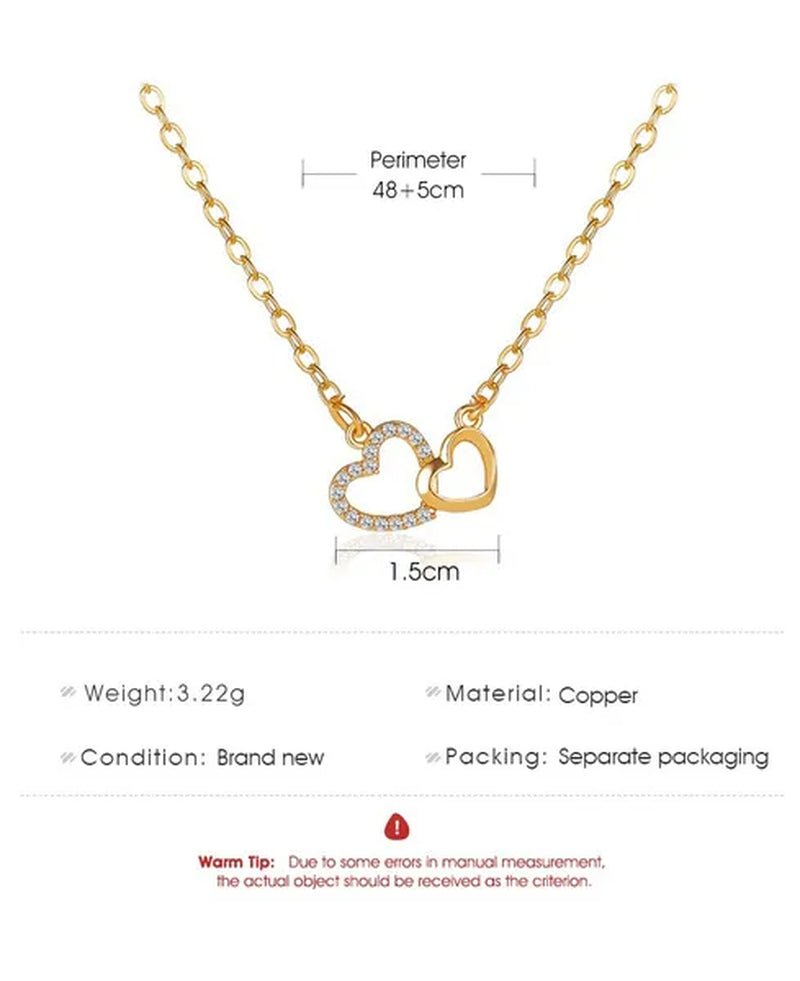 Fashion Gold and Silver Double Heart Necklace Necklace Crystal Diamond Pendant Necklace Gift for Woman