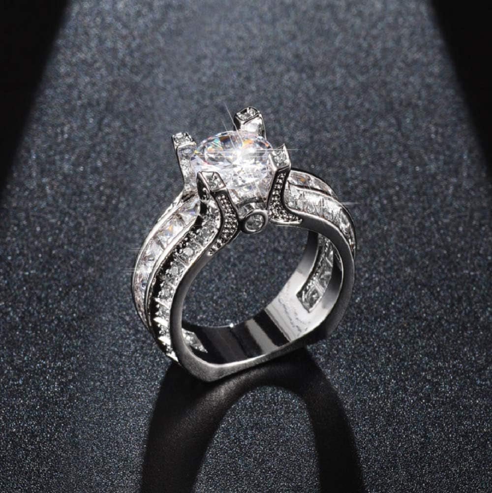 Fashion Women 925 Sterling Silver Ring,White Topaz Cubic Zirconia CZ Diamond Elegant Eternity Engagement Wedding Band Ring Size 6-10 (US Code 6)
