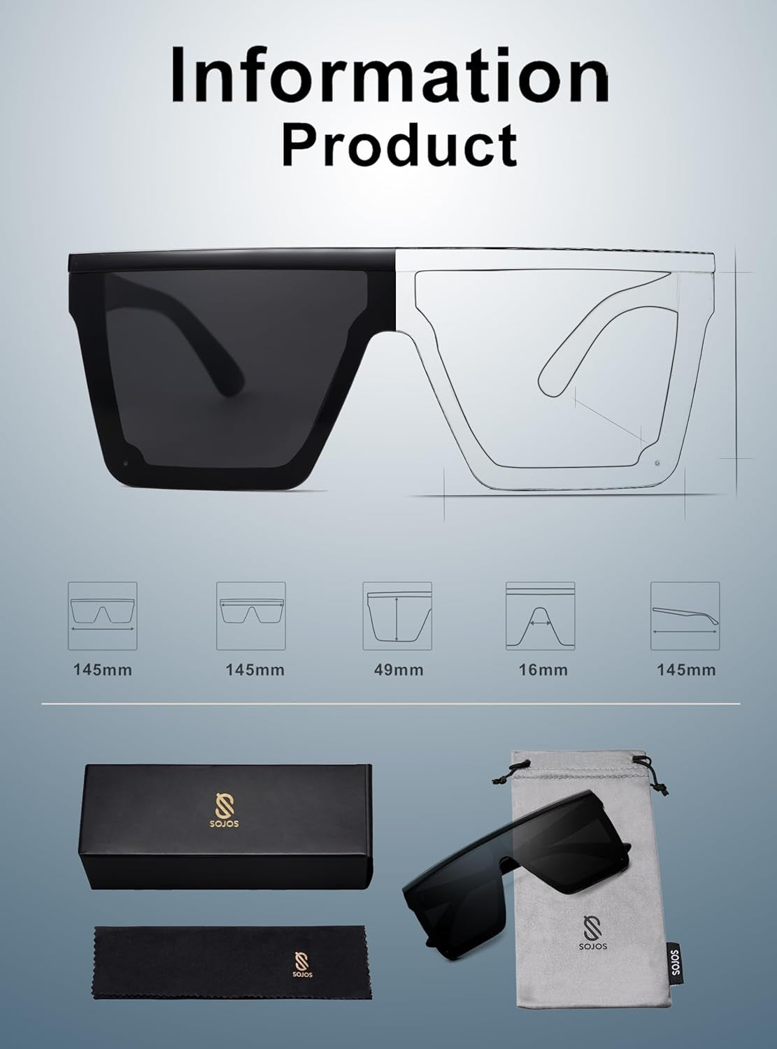 Square Big Sunglasses Women Thick Frame Flat Top Mirrored Sunnies Shades Goggle Siamese Lens SJ2117