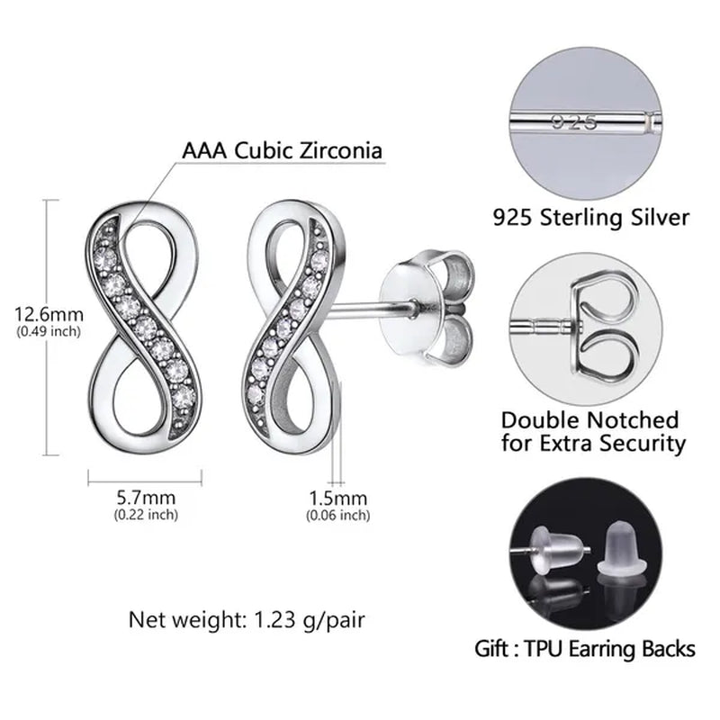925 Sterling Silver Cubic Zirconia Infinity Symbol Stud Earrings for Women Girls