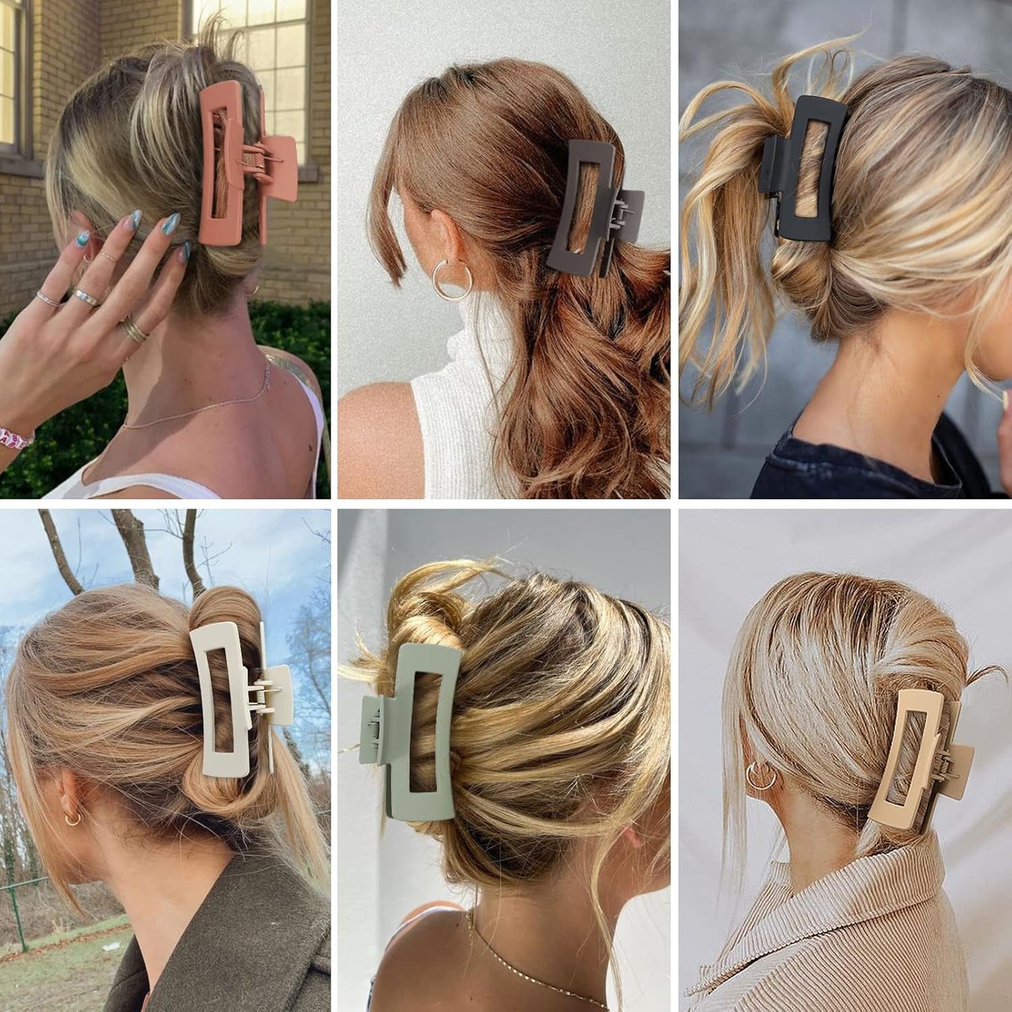 4 Inch Big Hair Claw Clips 6 Pcs for Thick Hair Square Hair Clips for Women Rectangle Nonslip Acrylic Banana Jaw Clips Hair Accessories for Girls -Brown