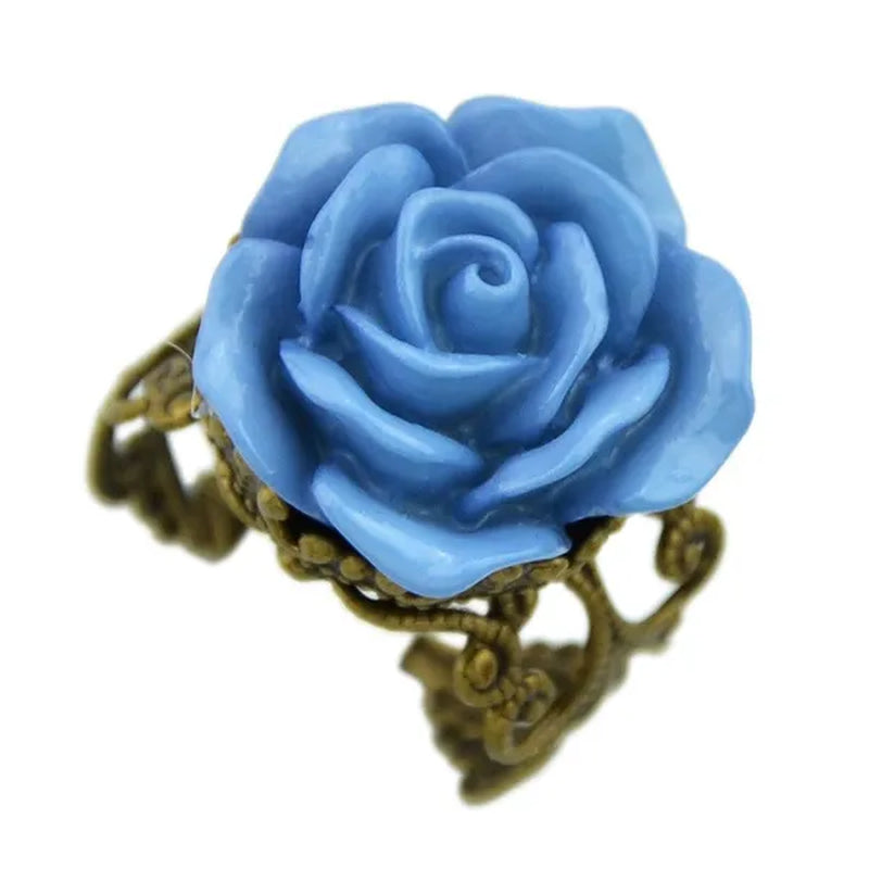 Vintage Jewelry Wholesale Hot Selling Promotion Bronze Alloy Gothic Black Rhinestone Rose Rings for Women