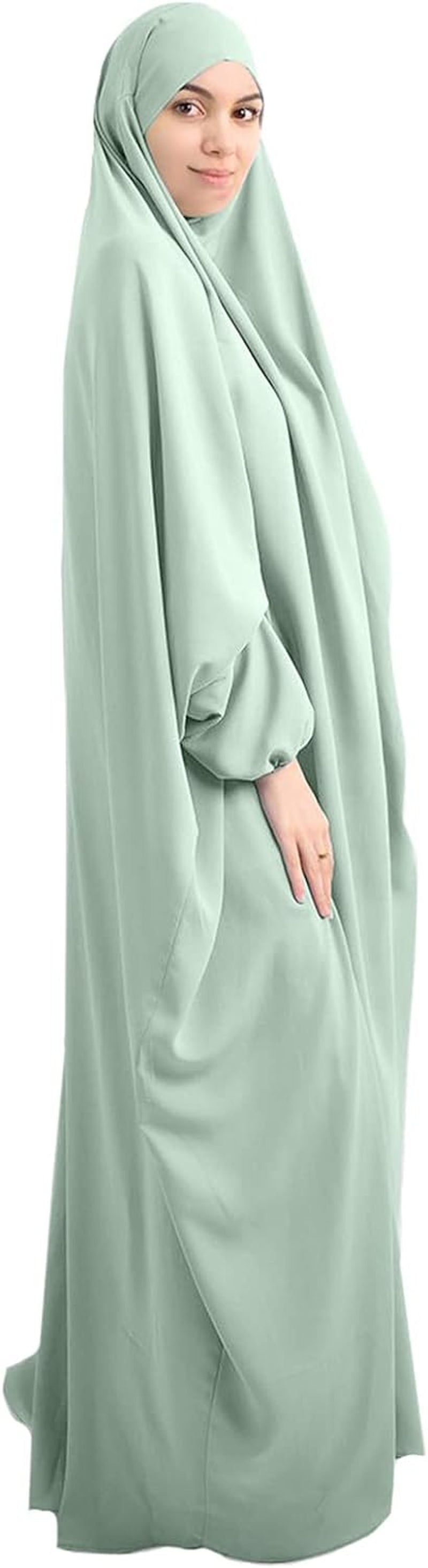 Women Muslim One-Piece Loose Full Cover Long Dress One-Size Overall Hijab Thobe Hooded Dress