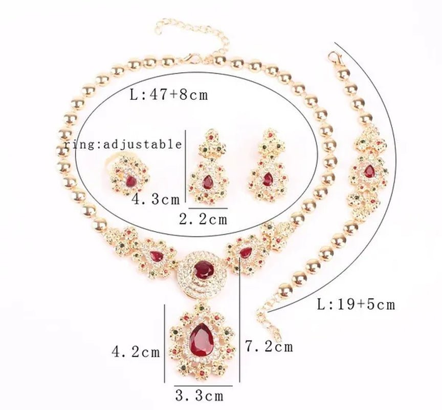 Fine Wedding Accessories African Beads Jewelry Sets Ruby Colorful Crystal Gold Plated Bridal Necklace Set