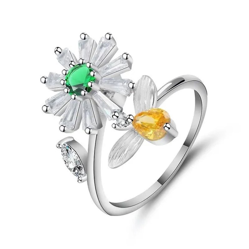 Flower Bees Silver Multicolor Creative Sweet Cute Princess Rings Daisy Opening Ring Adjustable Ring Anniversary Statement Natural Gemstones Pink Sapphire White Sapphire Ring